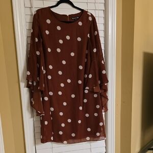 Preston & York Brown and White Long Sleeve Sheath Dress